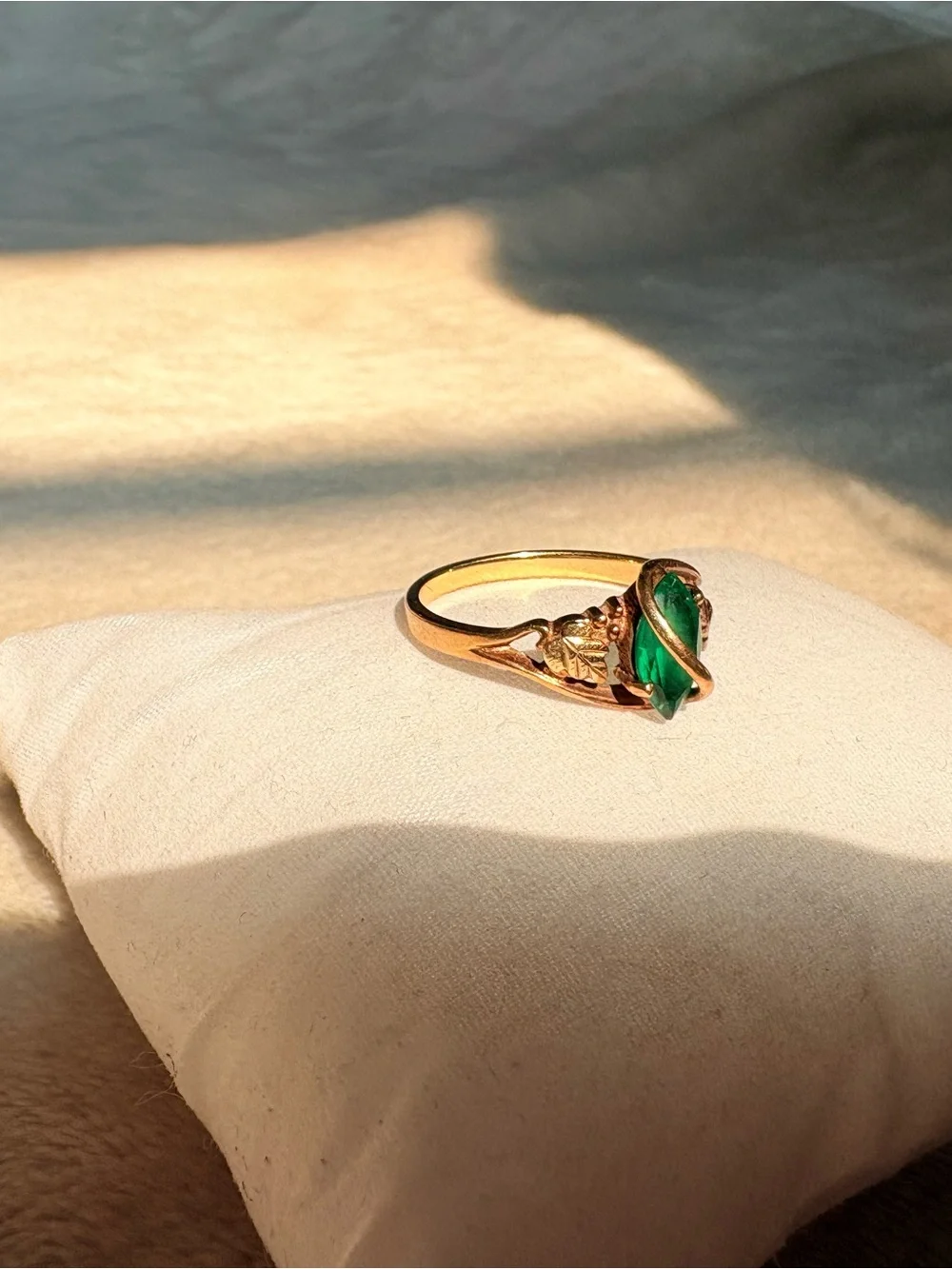 Black Hills Gold 10/12k Lab Created Emerald Marquise Wrap Ring Coleman Co